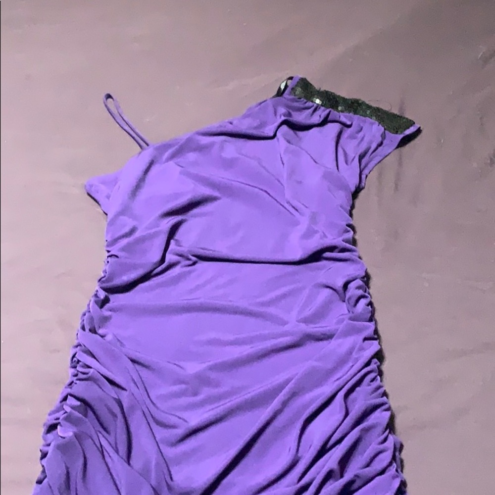 Purple one shoulder ruched dress